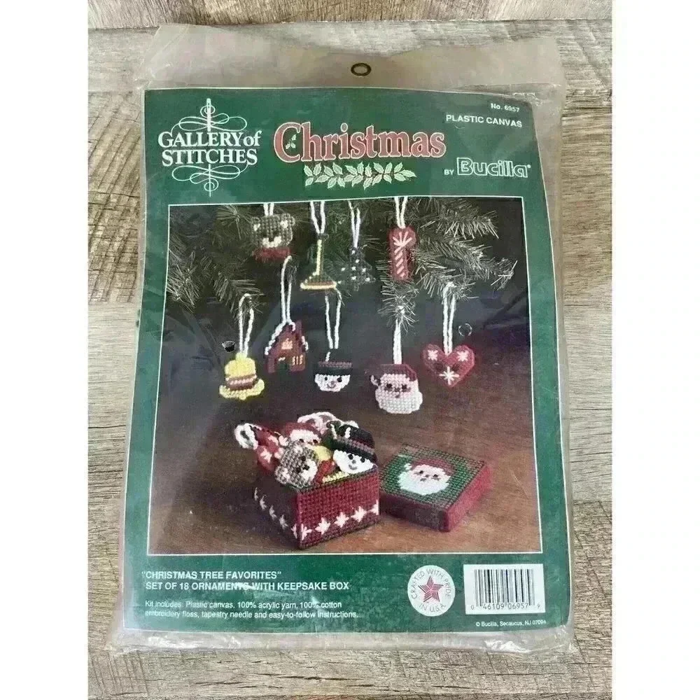 Bucilla Gallery of Stitches Christmas 18 Ornaments w/ Keepsake Box Craft Kit NEW